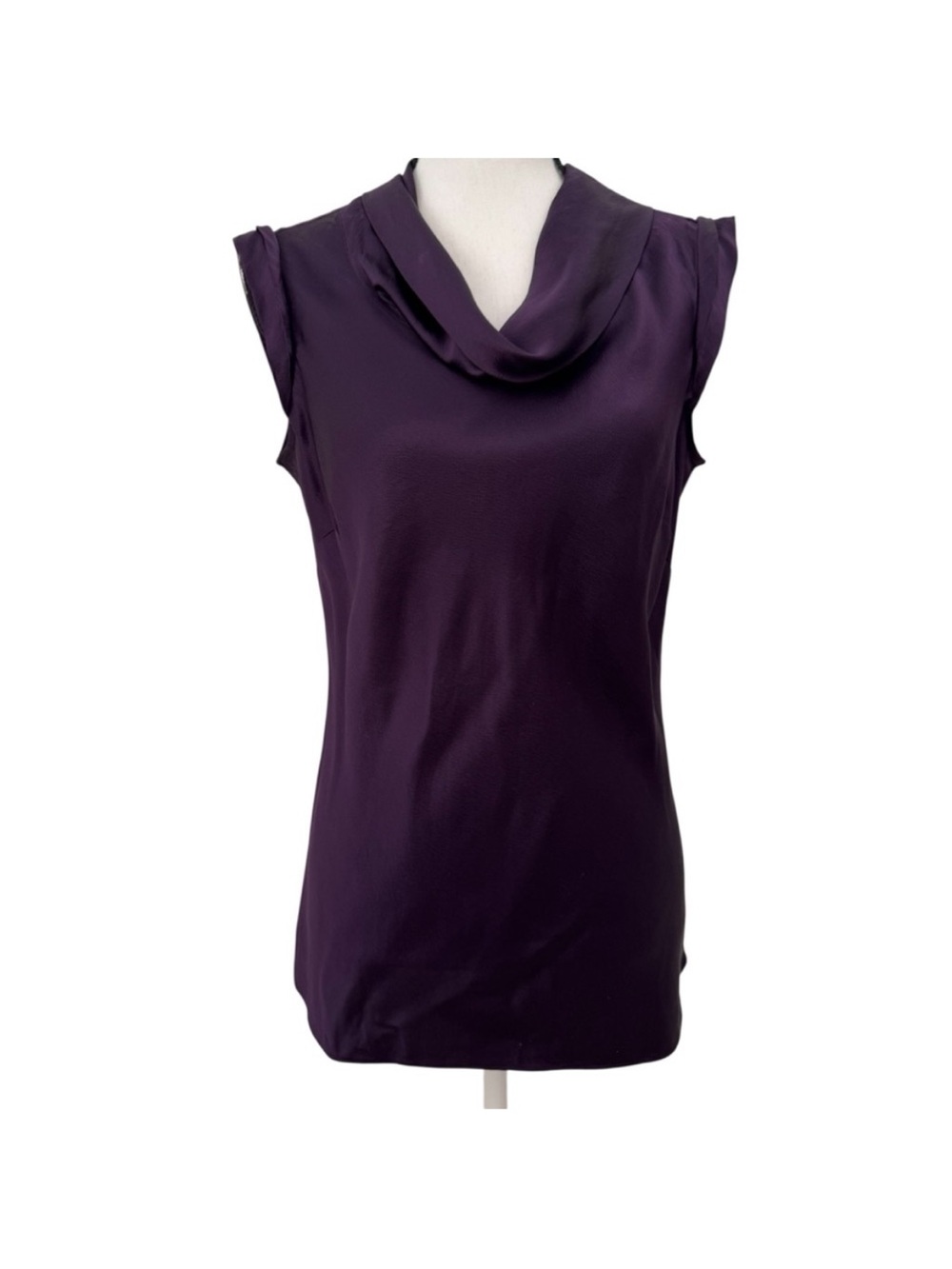 Banana Republic Silk Purple Eggplant Sleeveless Cowl Neck Blouse Size Medium